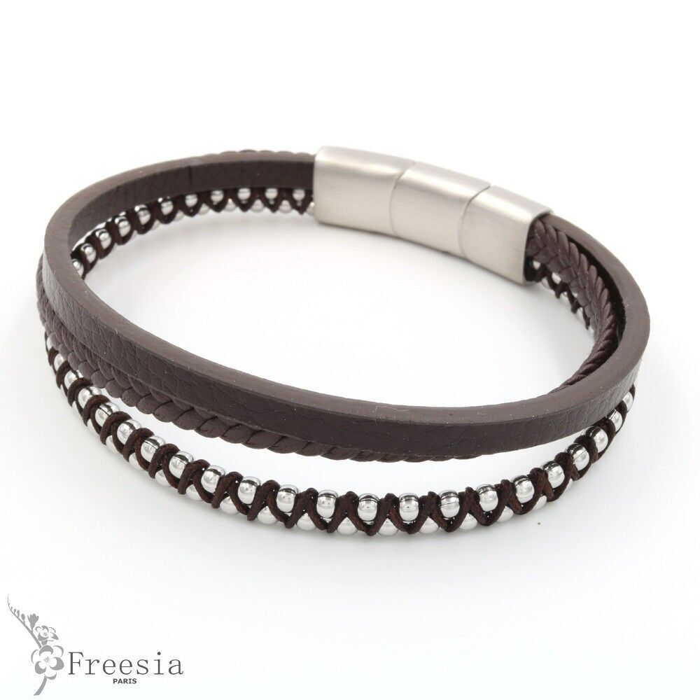 Pulsera hombre cuero y acero - 10687
