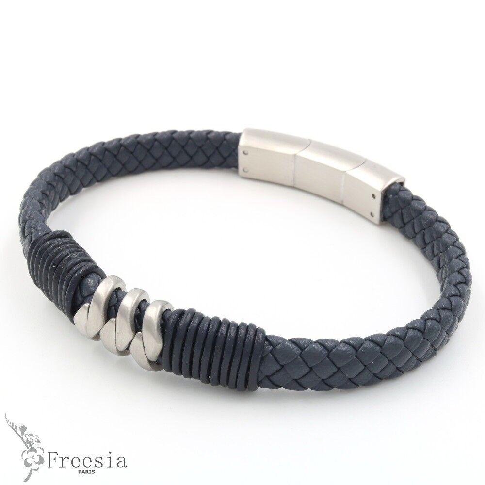 Pulsera hombre cuero y acero - 10689