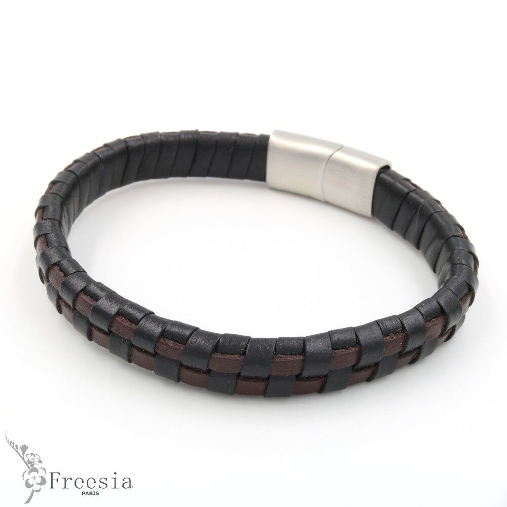 Pulsera hombre cuero y acero - 11602