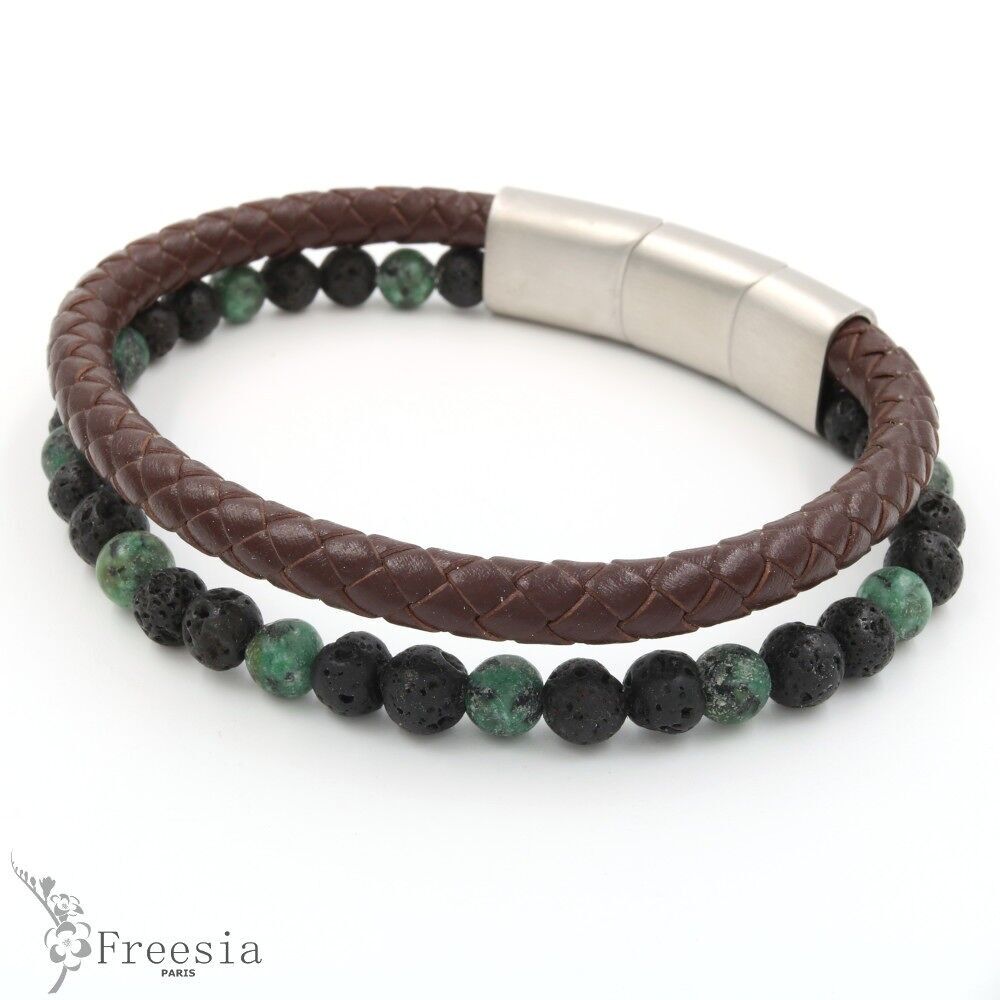 Pulsera hombre cuero y acero - 11604