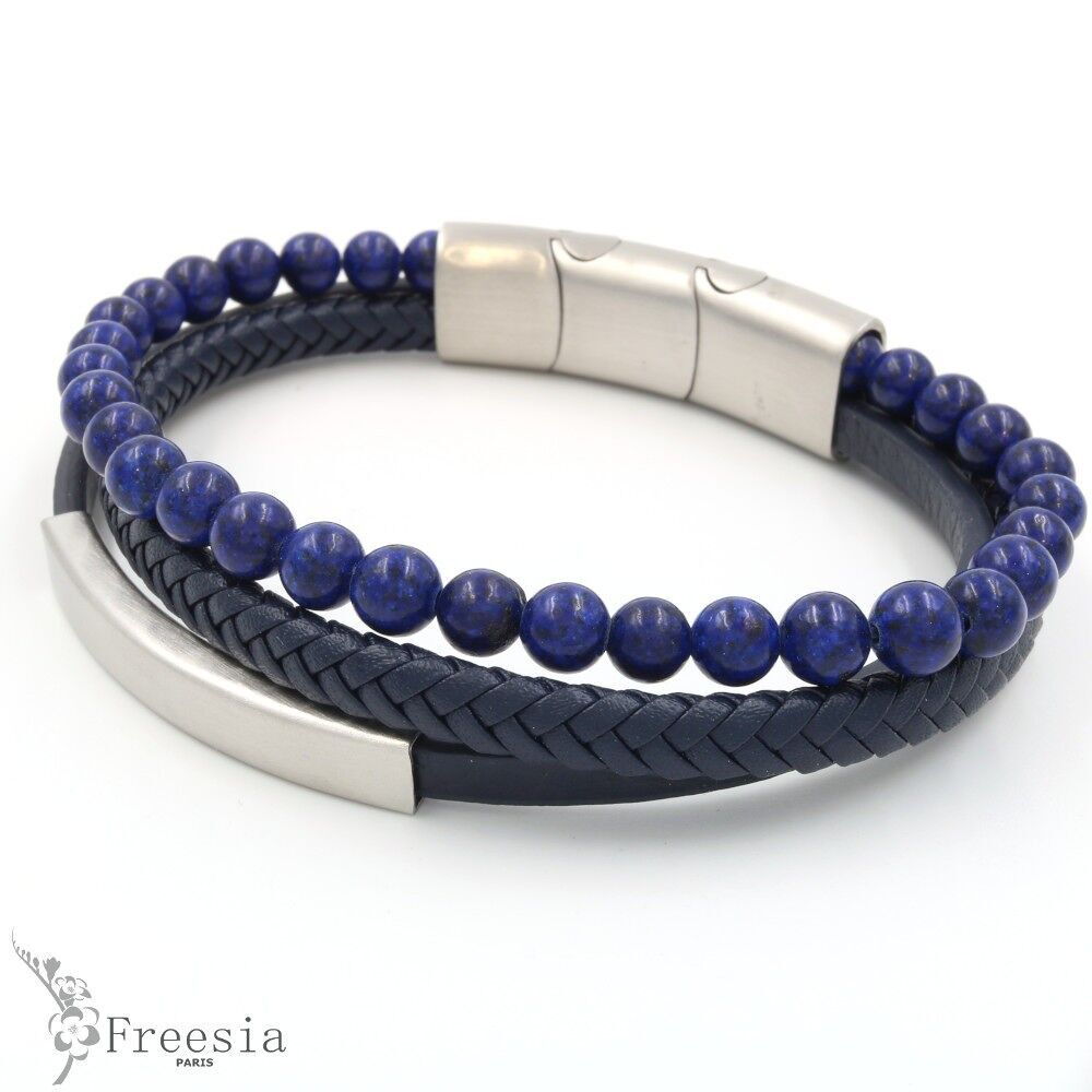 Pulsera hombre cuero y acero - 11606