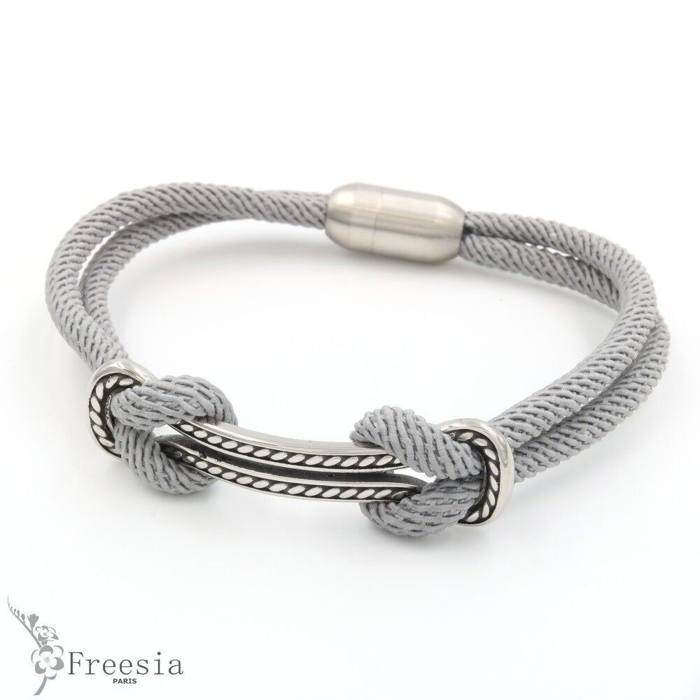 Pulsera hombre acero y cordón - 11628