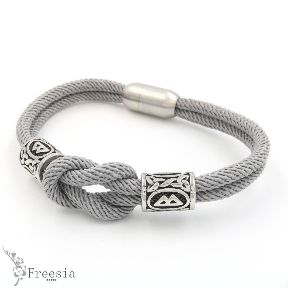 Pulsera hombre acero y cordón - 11631