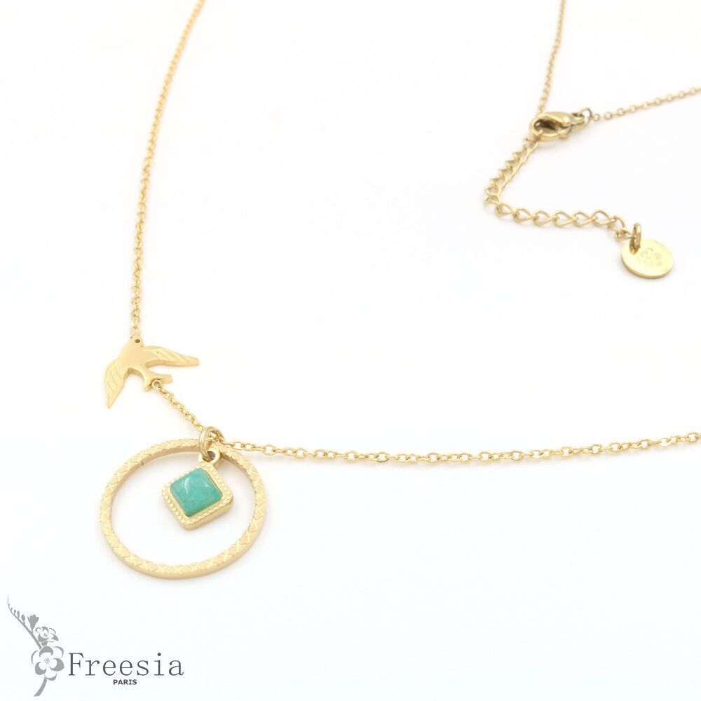 Collier acier et pierre naturelle - 10121