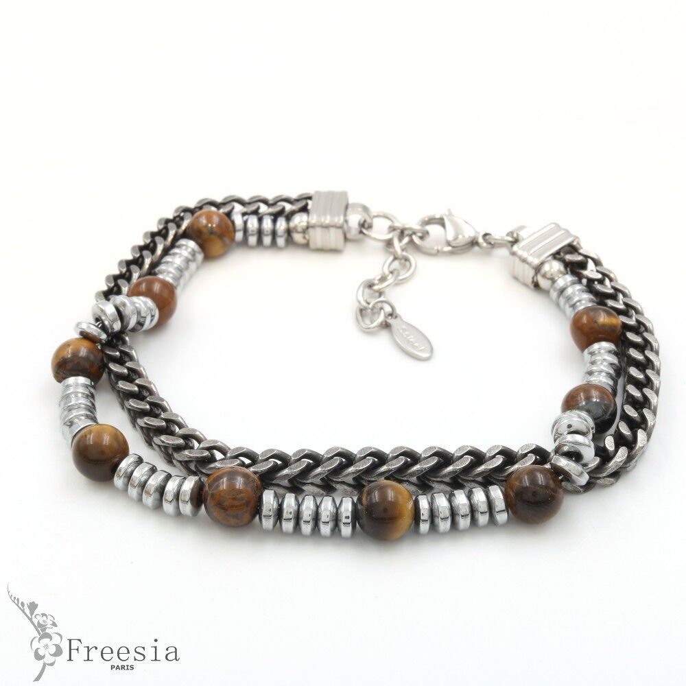 Bracelet homme pierre naturelle et acier - 11640