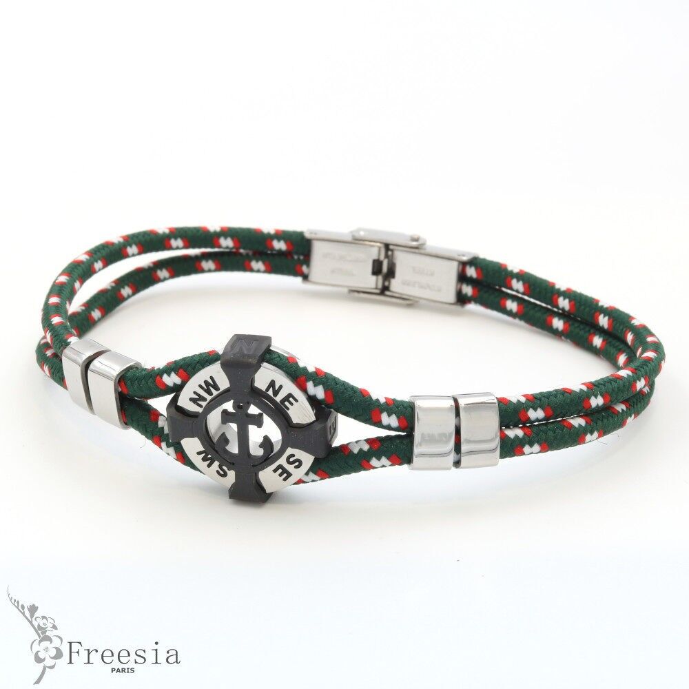 Bracelet homme acier et cordon - 11646