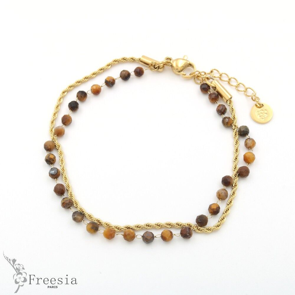 Bracelet acier et pierre naturelle multi-rangs - 10263