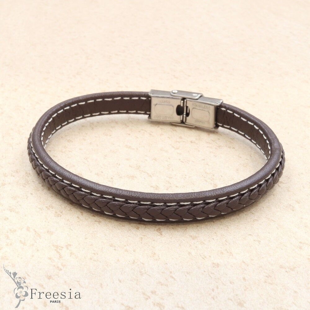 Bracelet homme cuir et acier - 10280