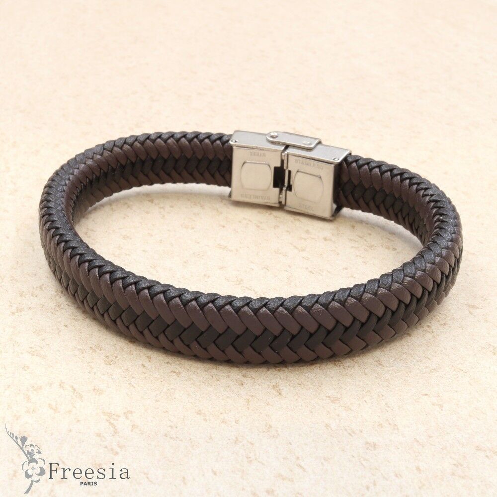 Bracelet homme cuir et acier - 10284