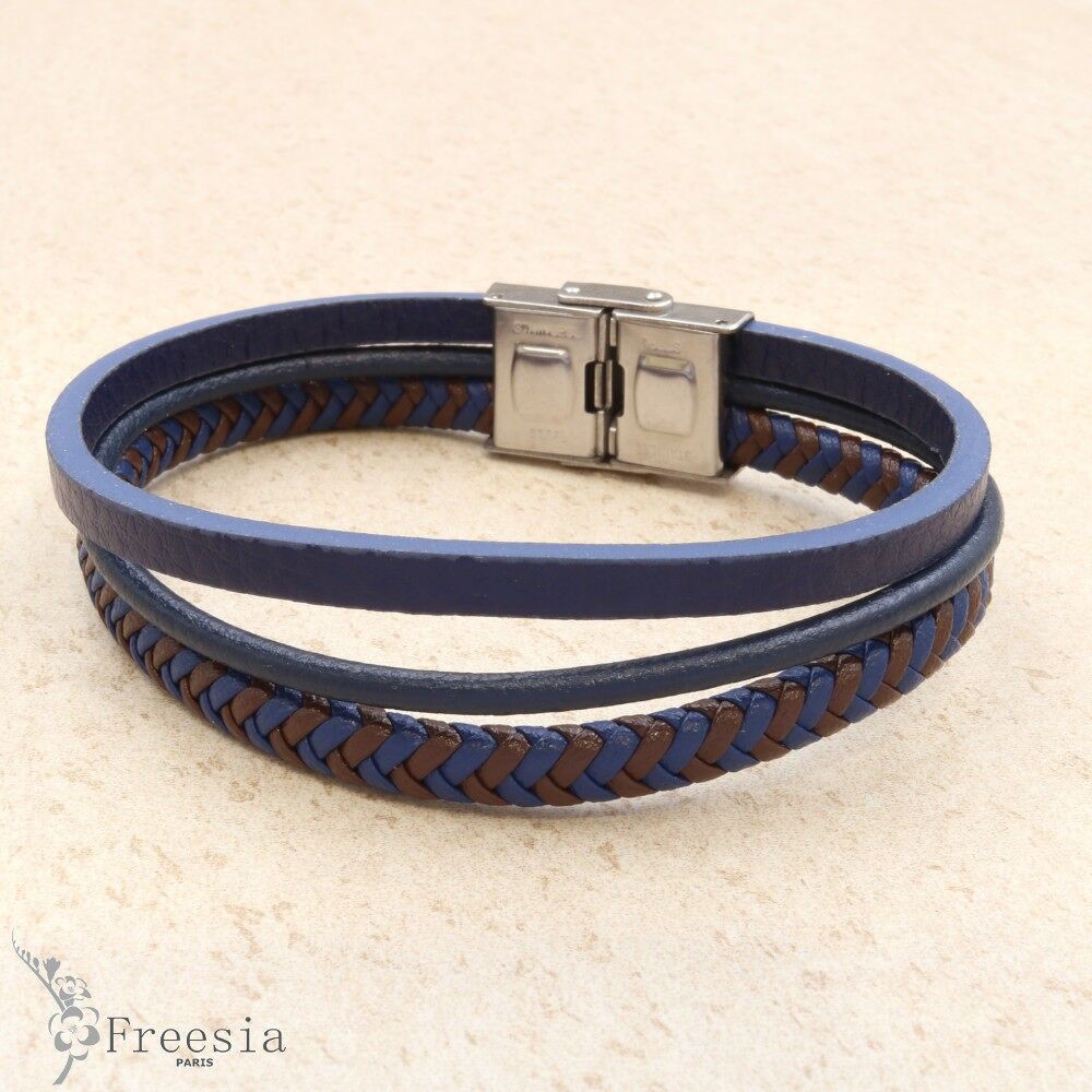 Bracelet homme cuir et acier - 10285