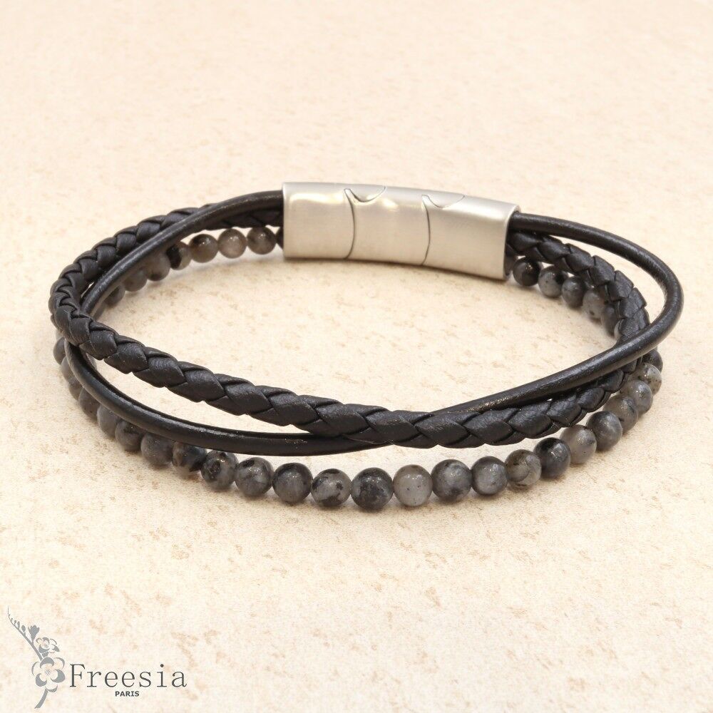 Bracelet homme cuir et acier - 10287