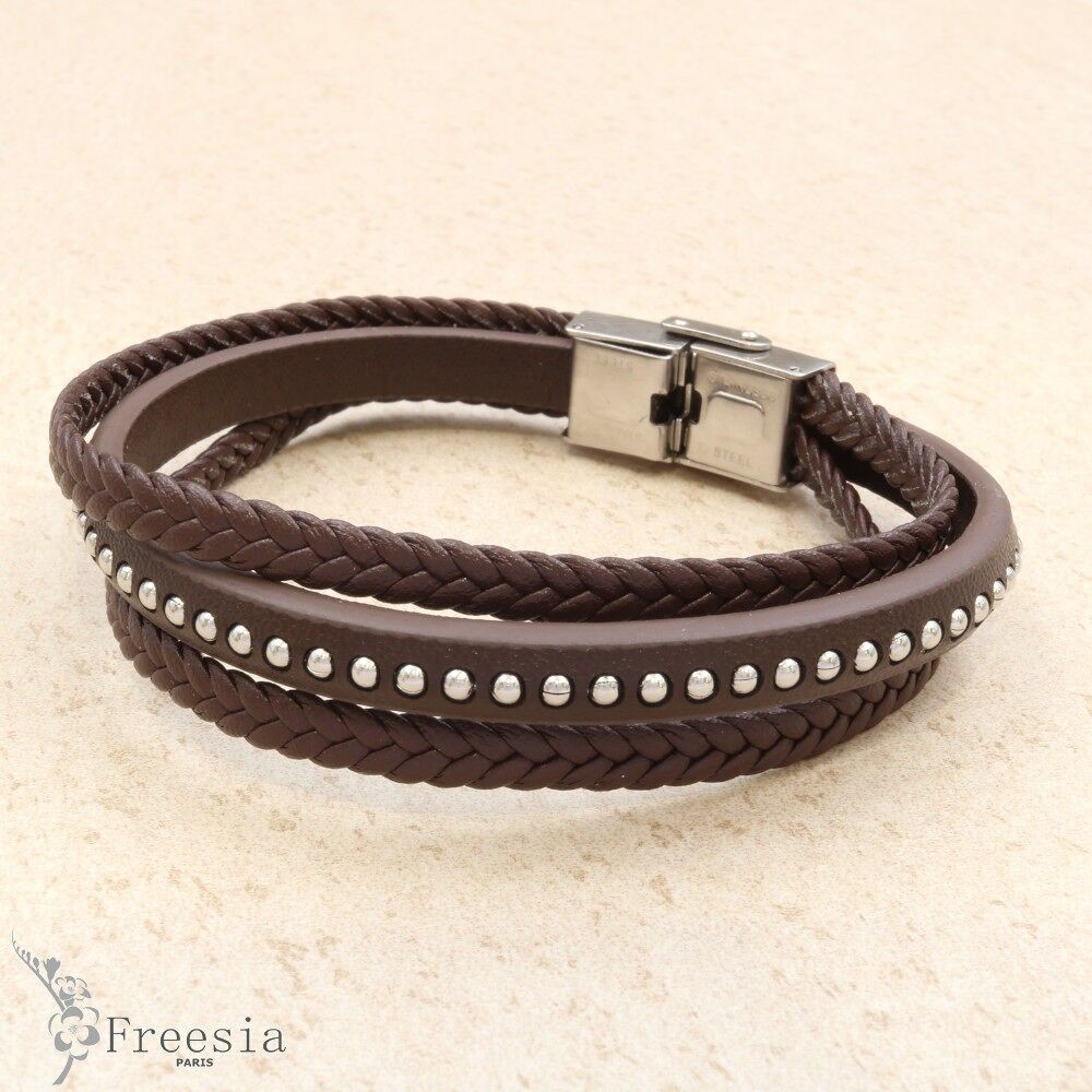 Bracelet homme cuir et acier - 10291