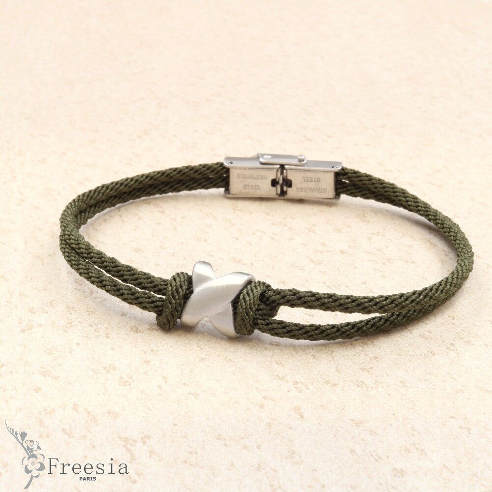 Bracelet homme acier et cordon - 10297