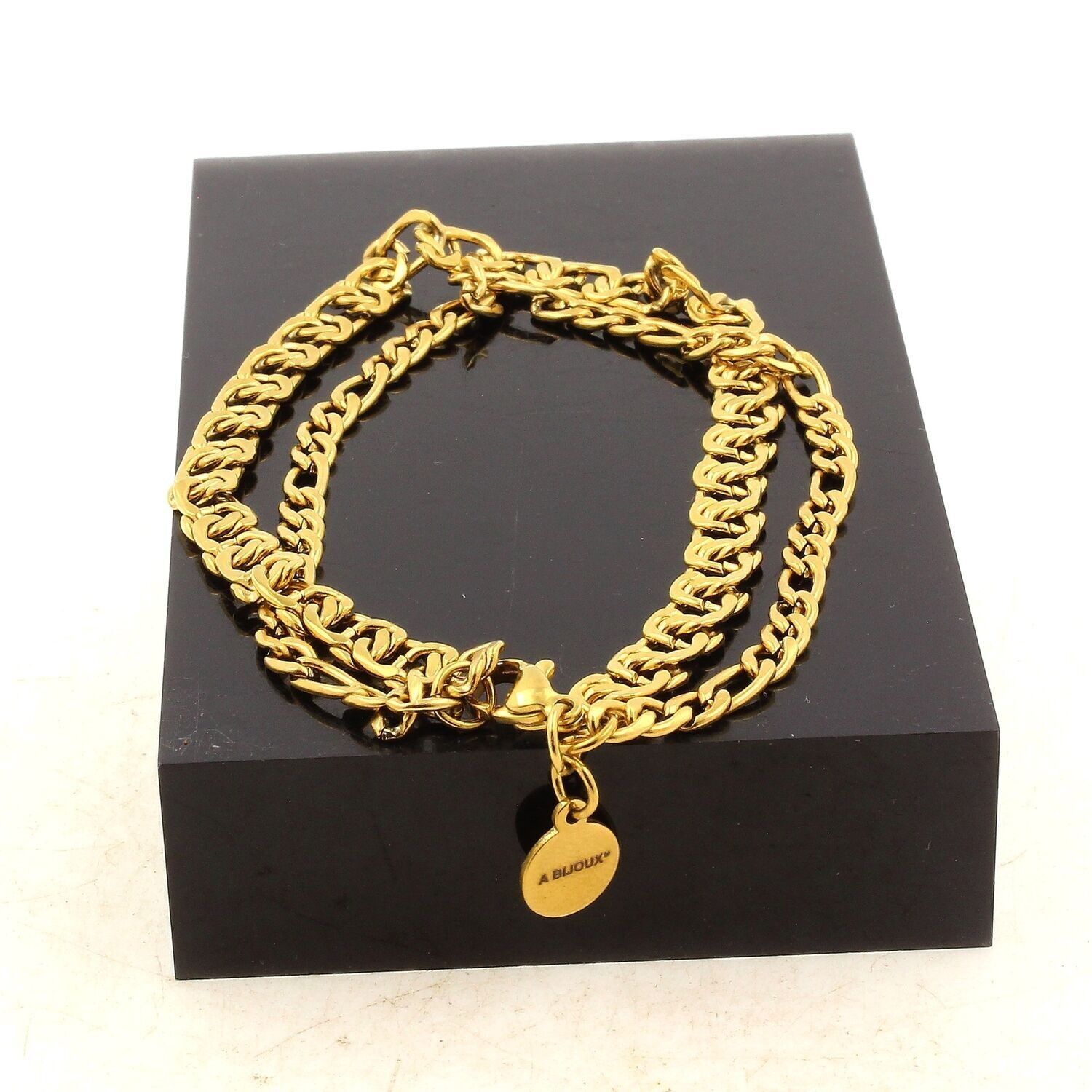 Vergoldetes Edelstahlarmband mit Doppelkette (6x4,5 & 4 mm). Hergestellt in Frankreich