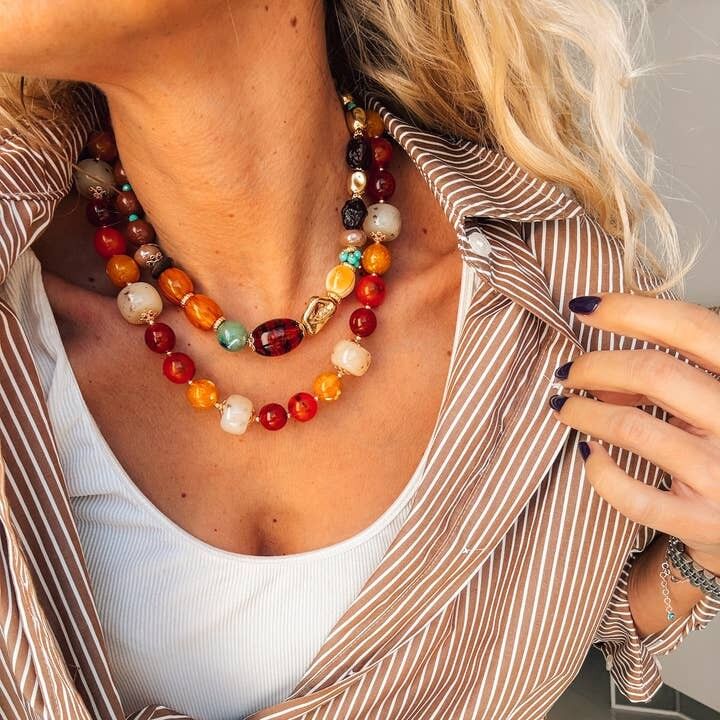 Earth-Tone Beaded Necklaces – Chunky Boho Statement Layers