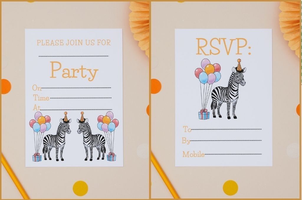 Invitaciones para fiesta de cumpleaños infantil de cebra (paquete de 10, tamaño A6)