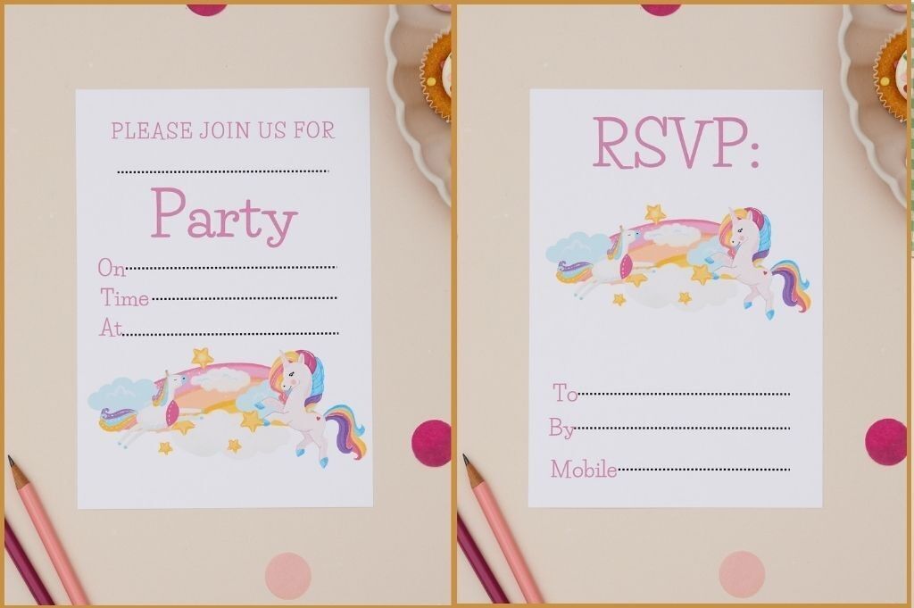 Invitaciones de cumpleaños infantiles de unicornio (paquete de 10, tamaño A6)