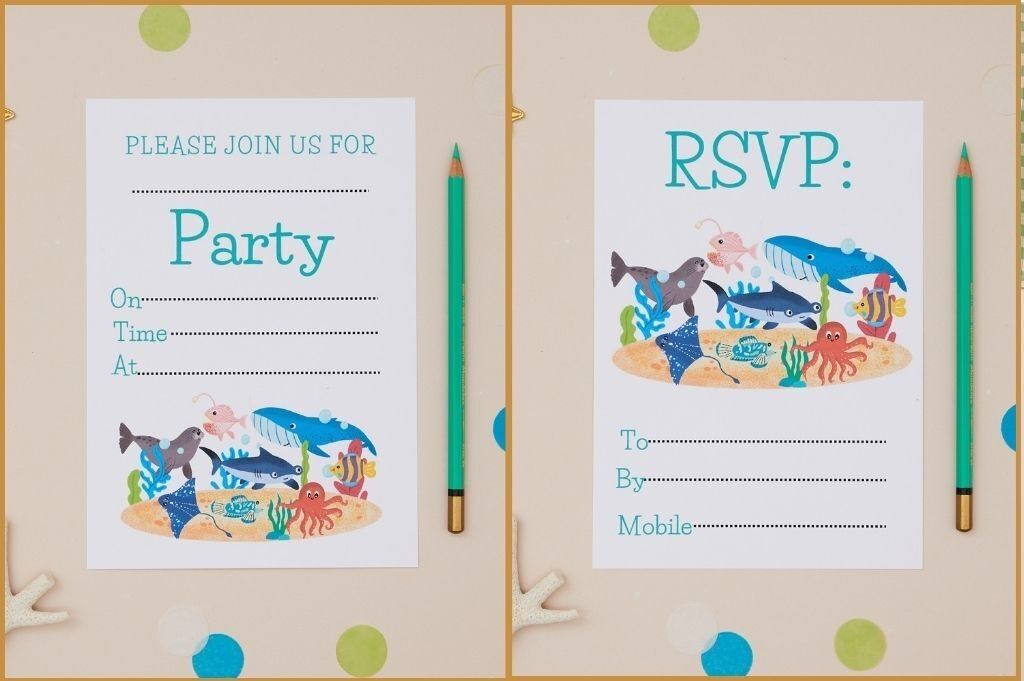 Geburtstagseinladungen für Kinder mit Meeresmotiven – 10 Stück im A6-Format