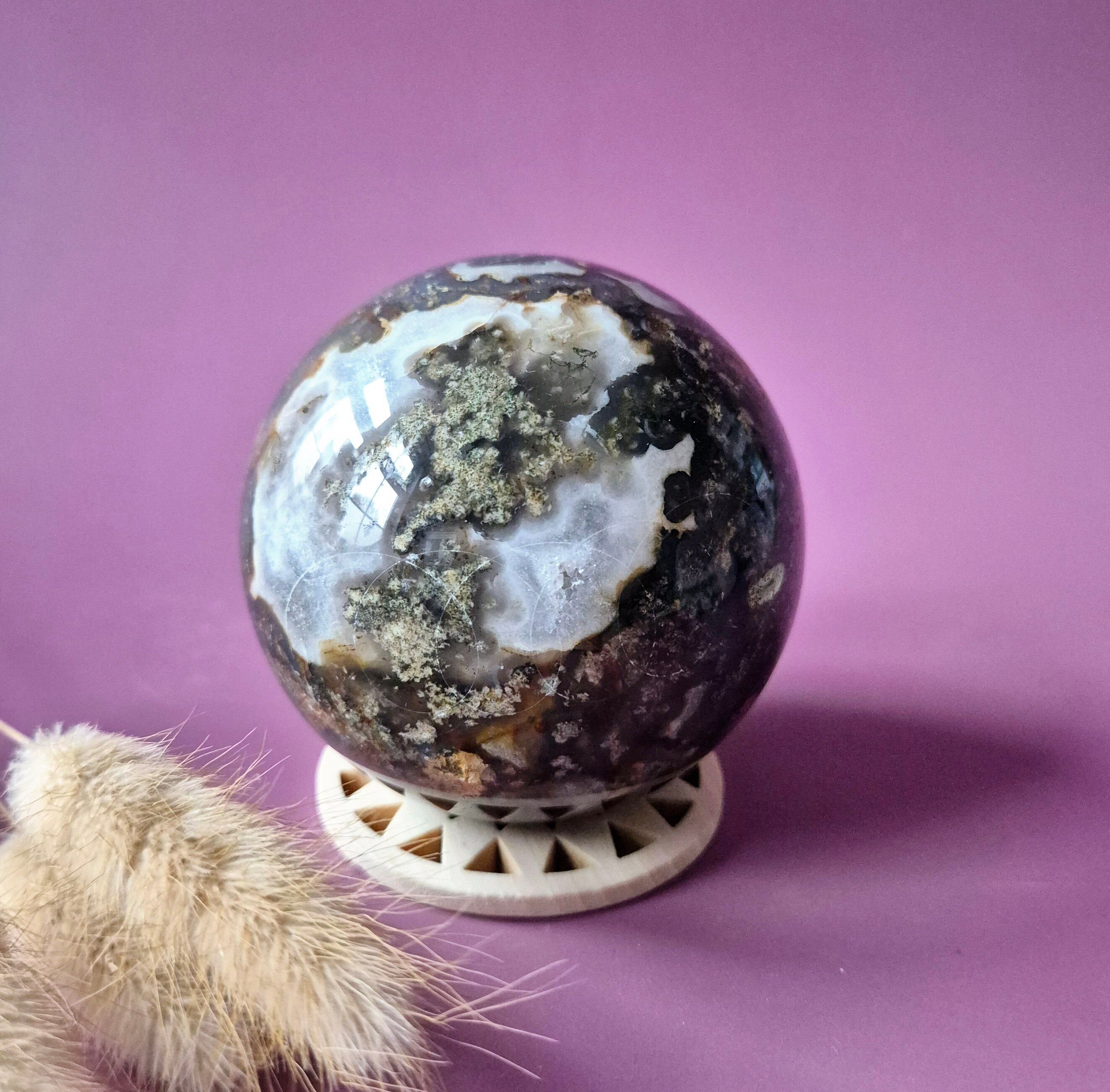 Boule de géode druzy en agate mousse, 75 mm, 600 g