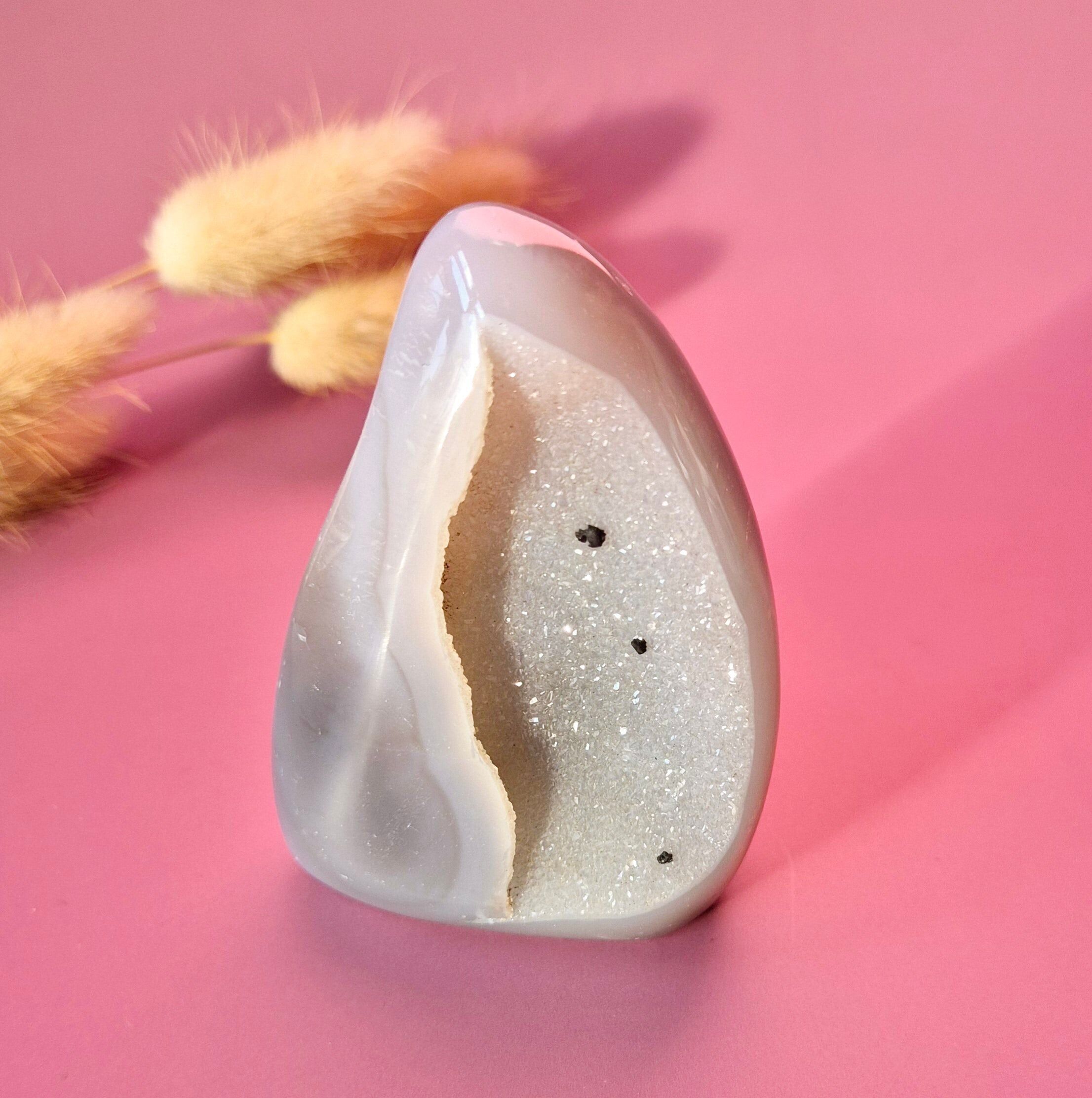 Cristallo di pietra preziosa a goccia/fiamma in agata grigia drusa - n. 28 190 g