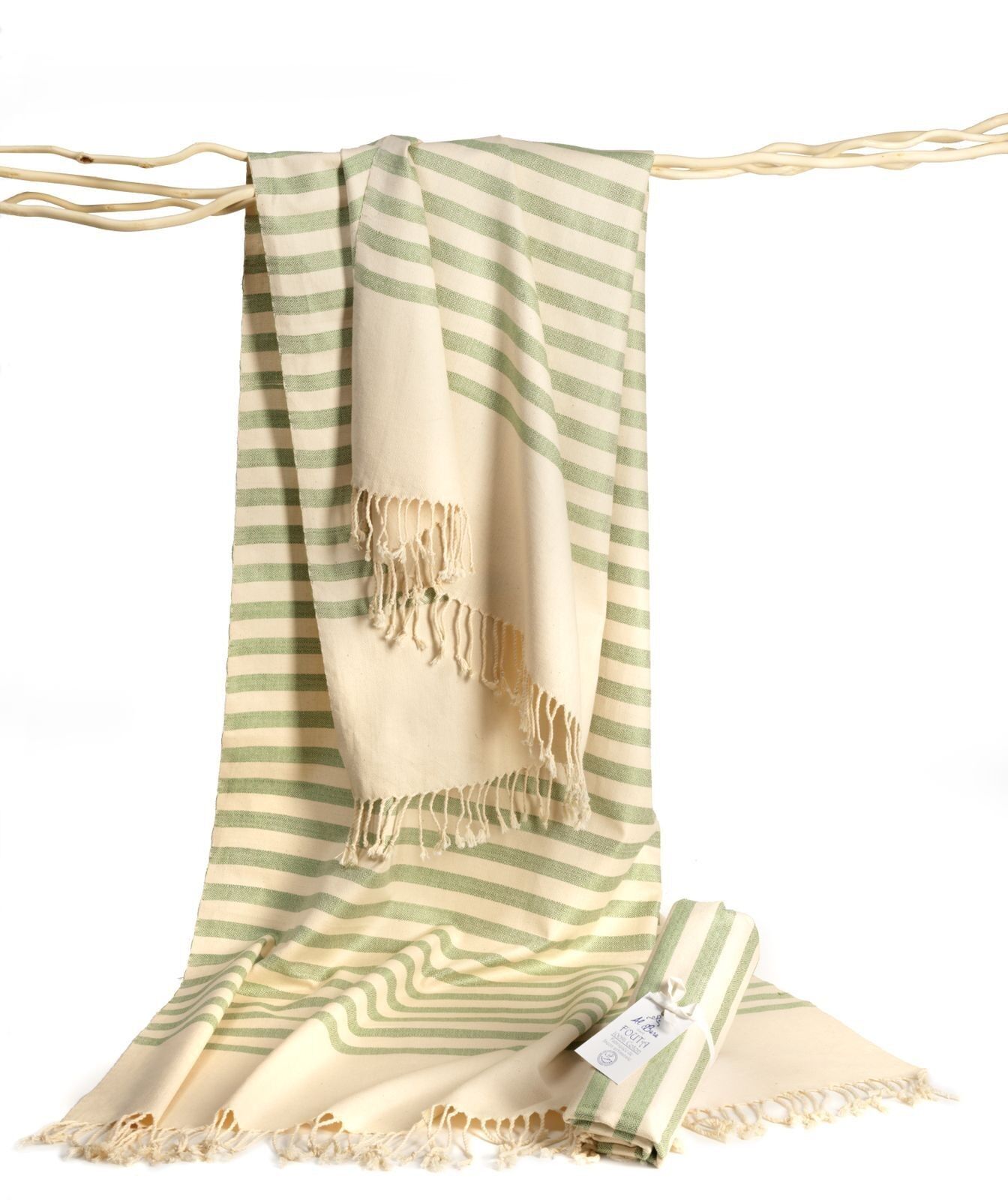 Fouta - white and green - 100% Cotton Towel