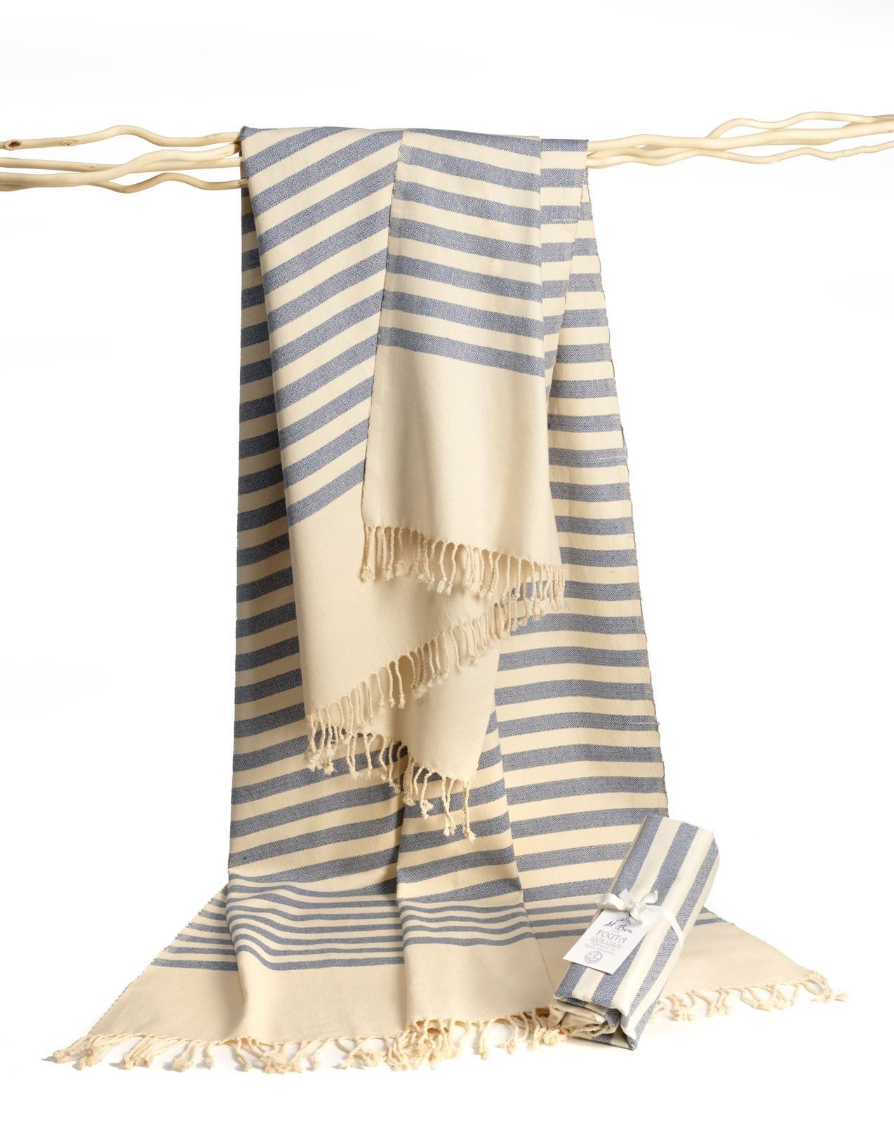 Fouta - white and blue - 100% Cotton Towel