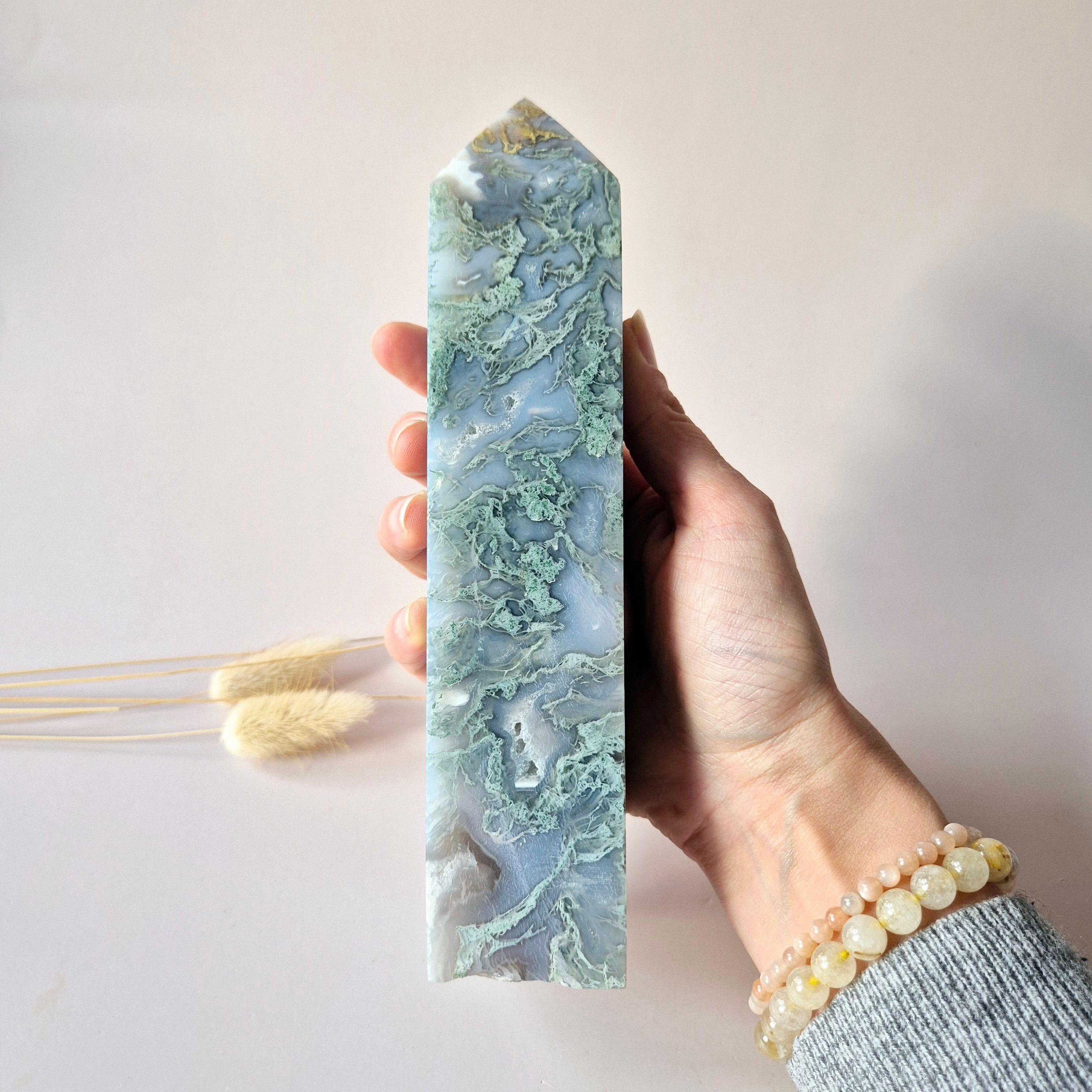 Tour en agate mousse XXL (688 g) - Obélisque / Tour / Pointe