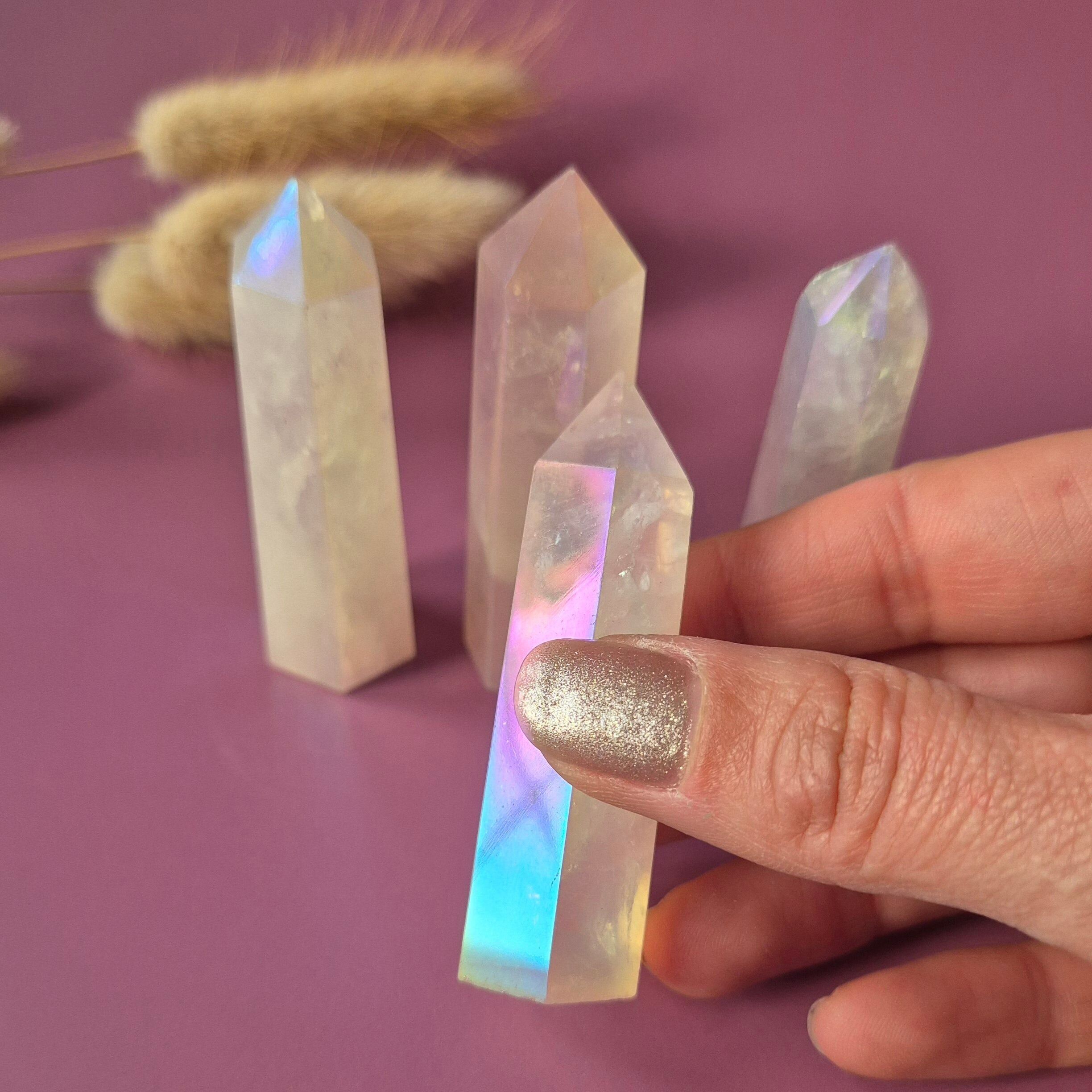 Tour de quartz rose aura d'ange en pierre précieuse – 5-7 cm