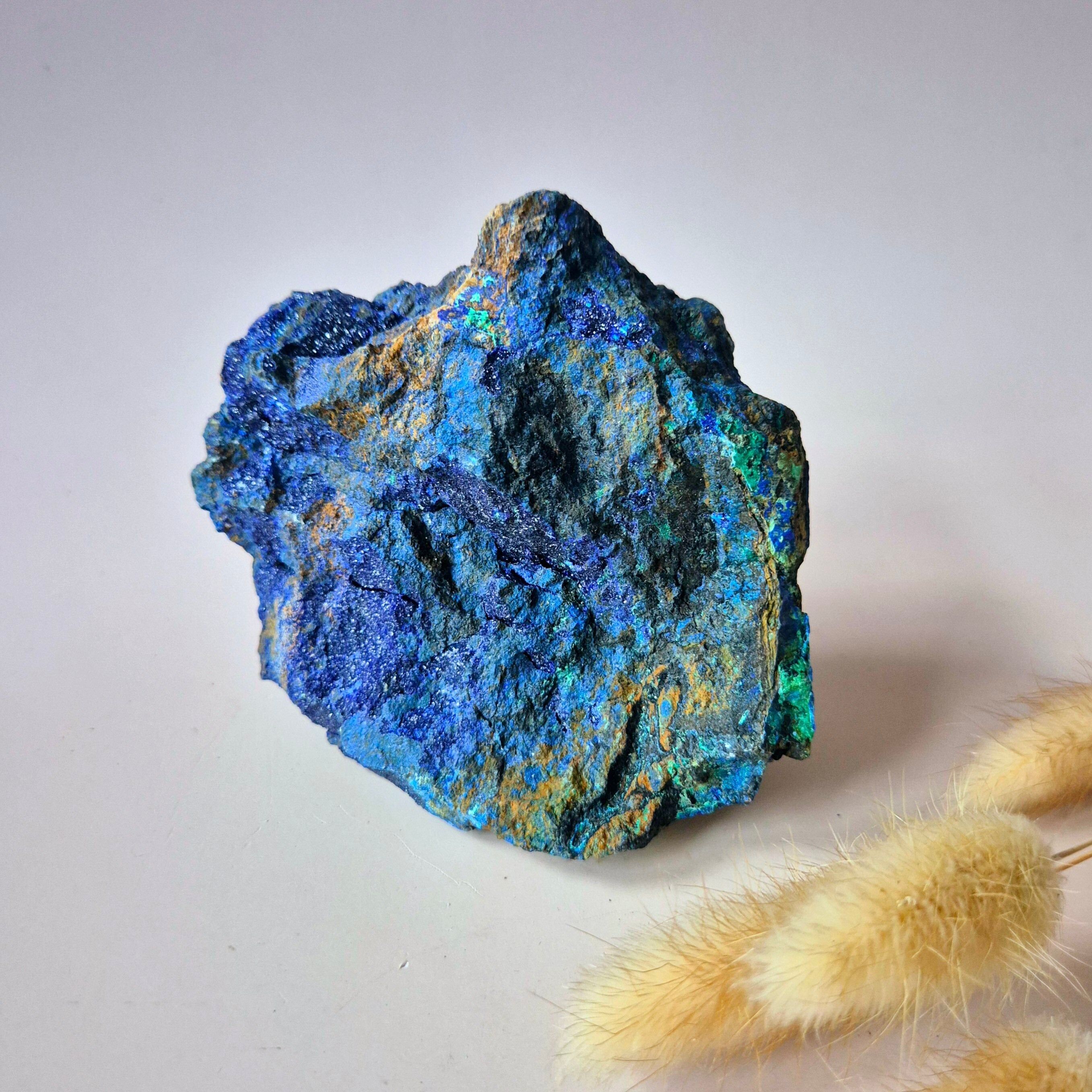 XL Druzy, seltener Azurit-Malachit-Rohstein, wunderschöner Edelstein, 445 Gramm – funkelnde natürliche Kraft