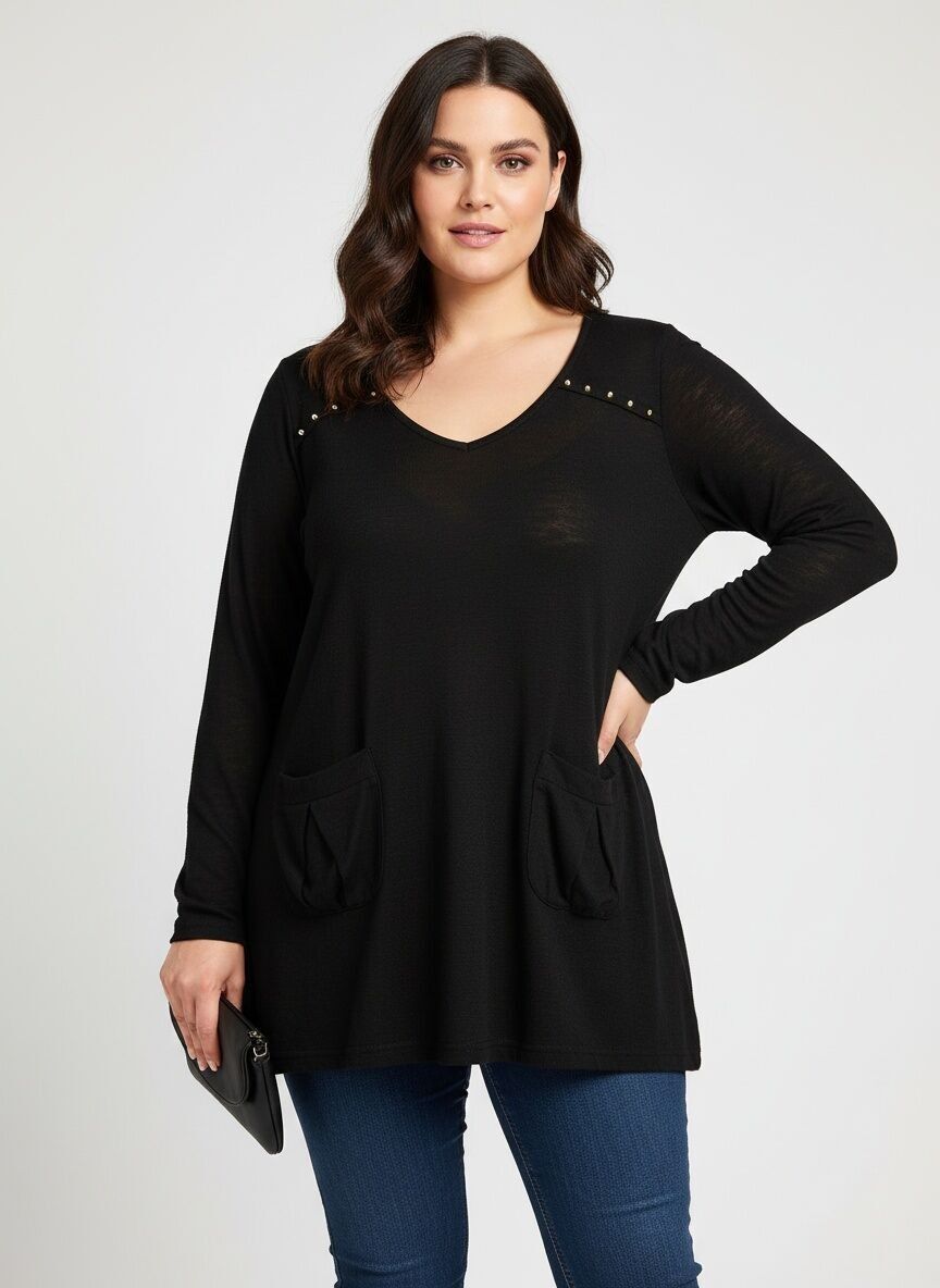 Pull fin grande taille avec boutons dorés (A326)