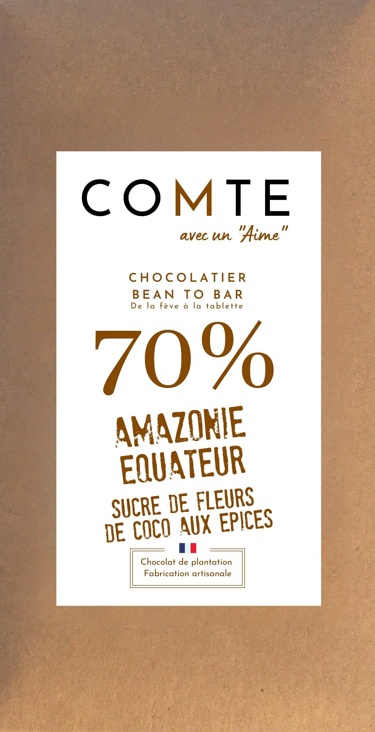 Dunkle Schokolade (70 % Kakao) aus dem ecuadorianischen Amazonasgebiet mit Kokosblütenzucker und Gewürzen