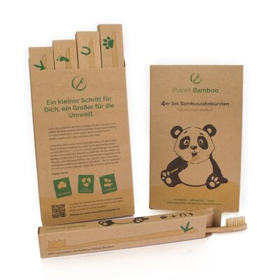 Set di 4 spazzolini da denti in bambù per bambini (naturali // medi)