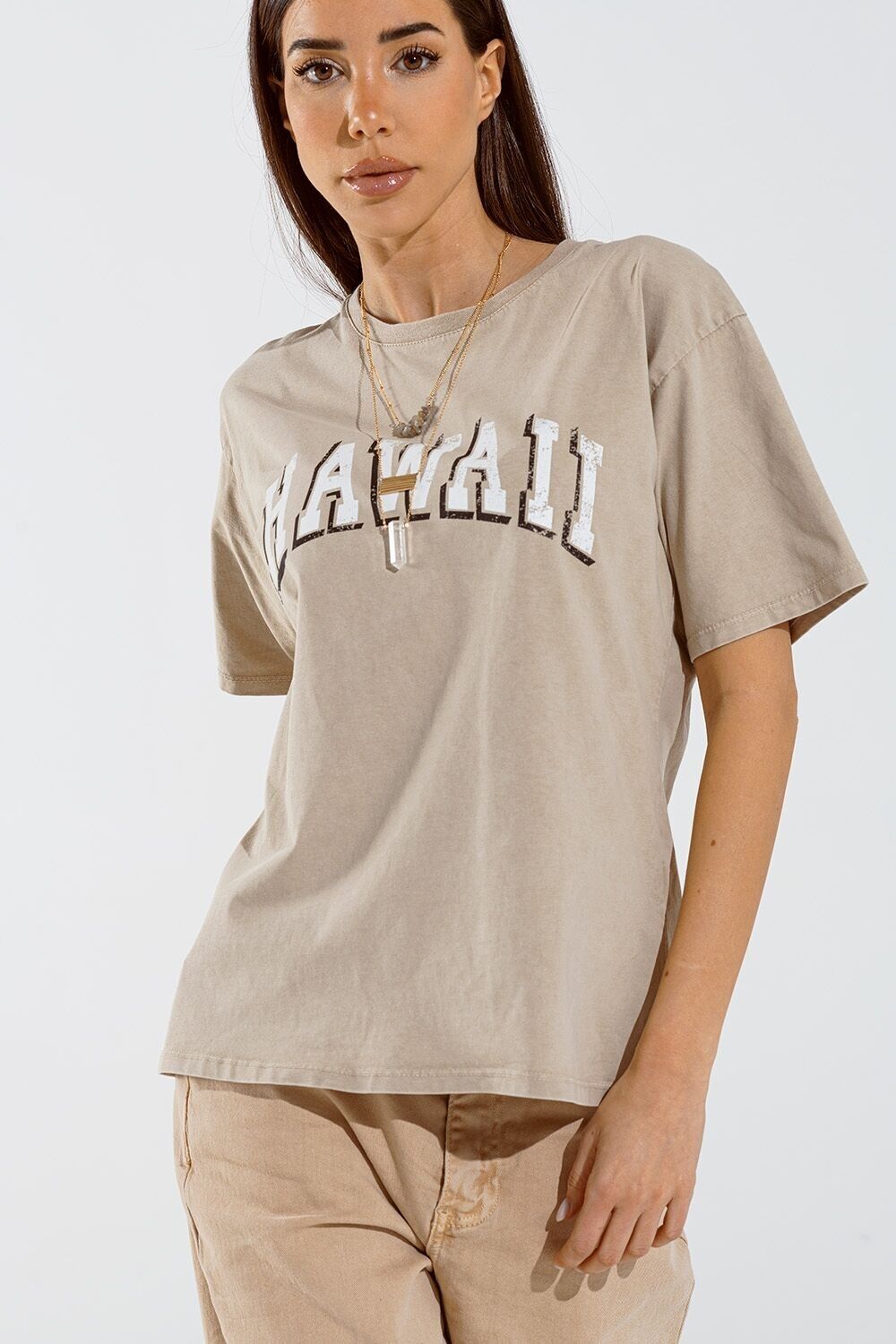 T-shirt Hawaii effetto lavato in beige