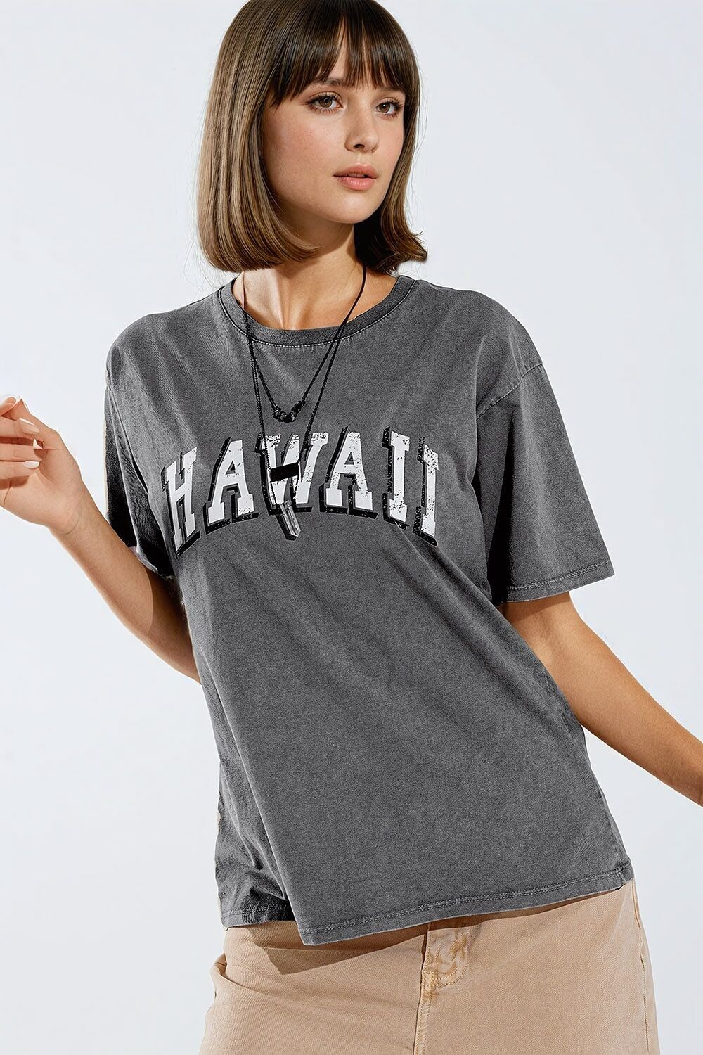 T-shirt Hawaii effetto lavato in grigio