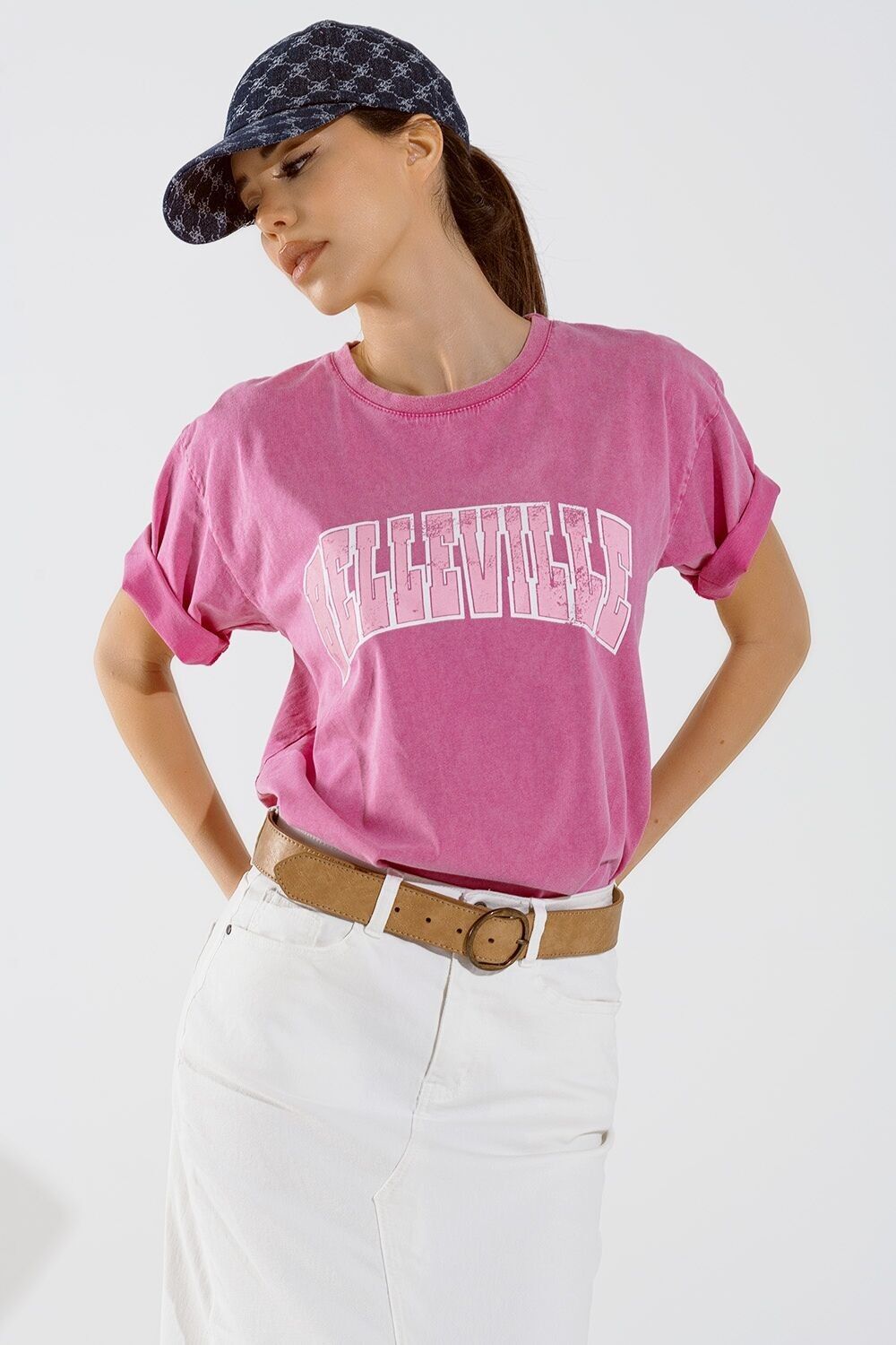 T-shirt Belleville con effetto lavato in rosa