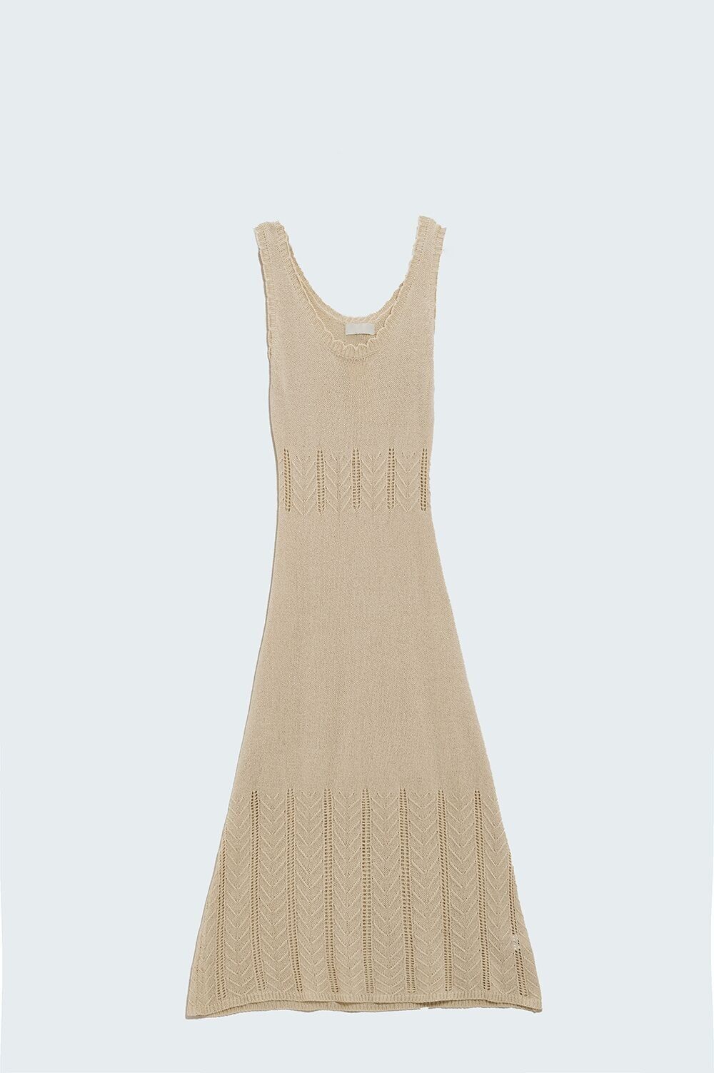 Beige Maxi A-line Dress In Fine Knit Style