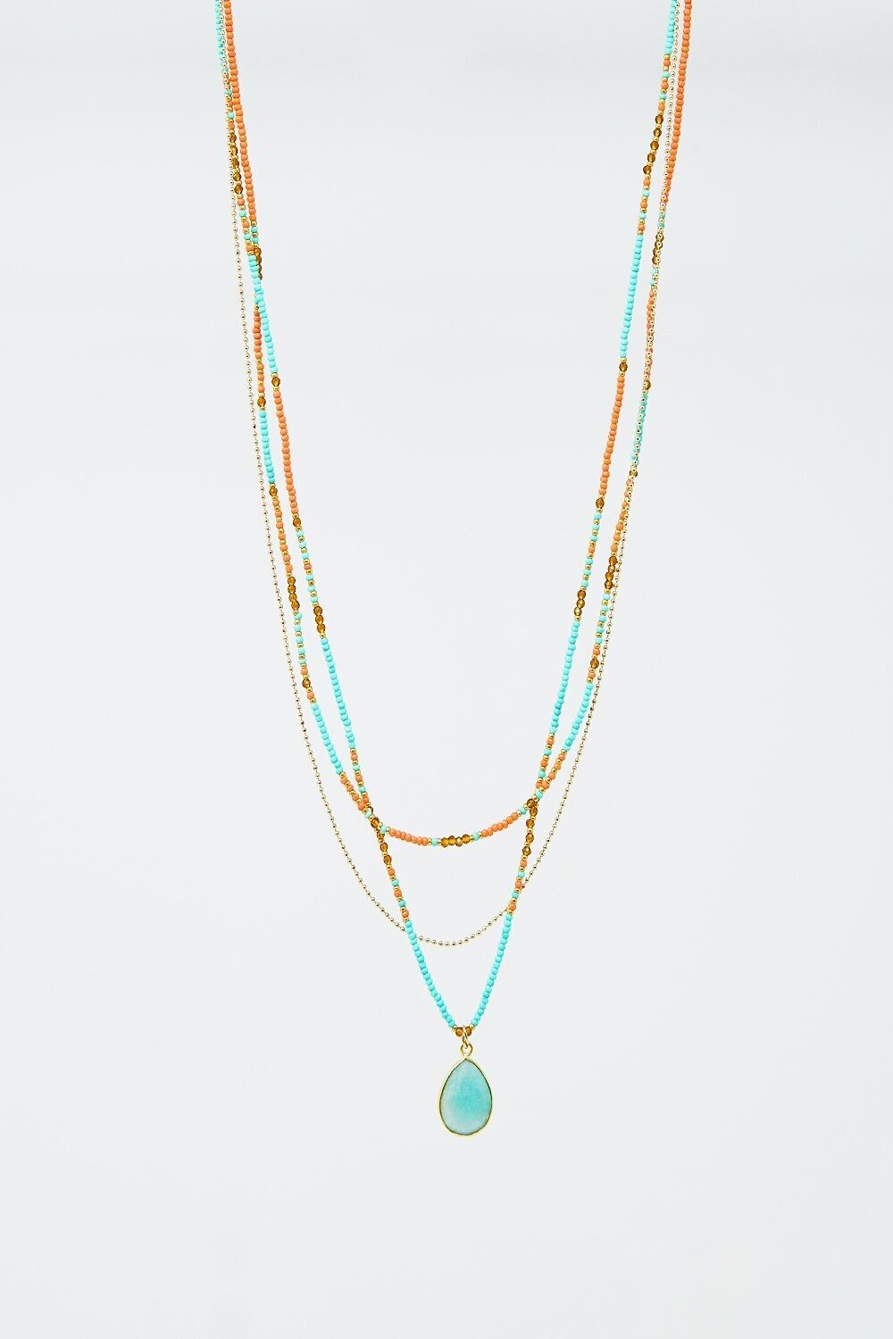 Collana 3 in 1 con perline arancioni e blu