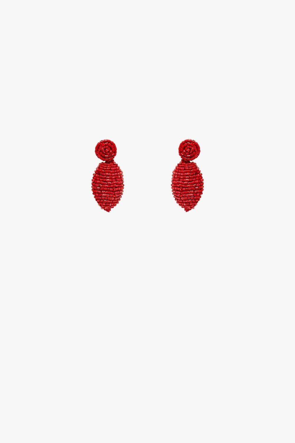 Oval Shape Beaded Earrings in Red