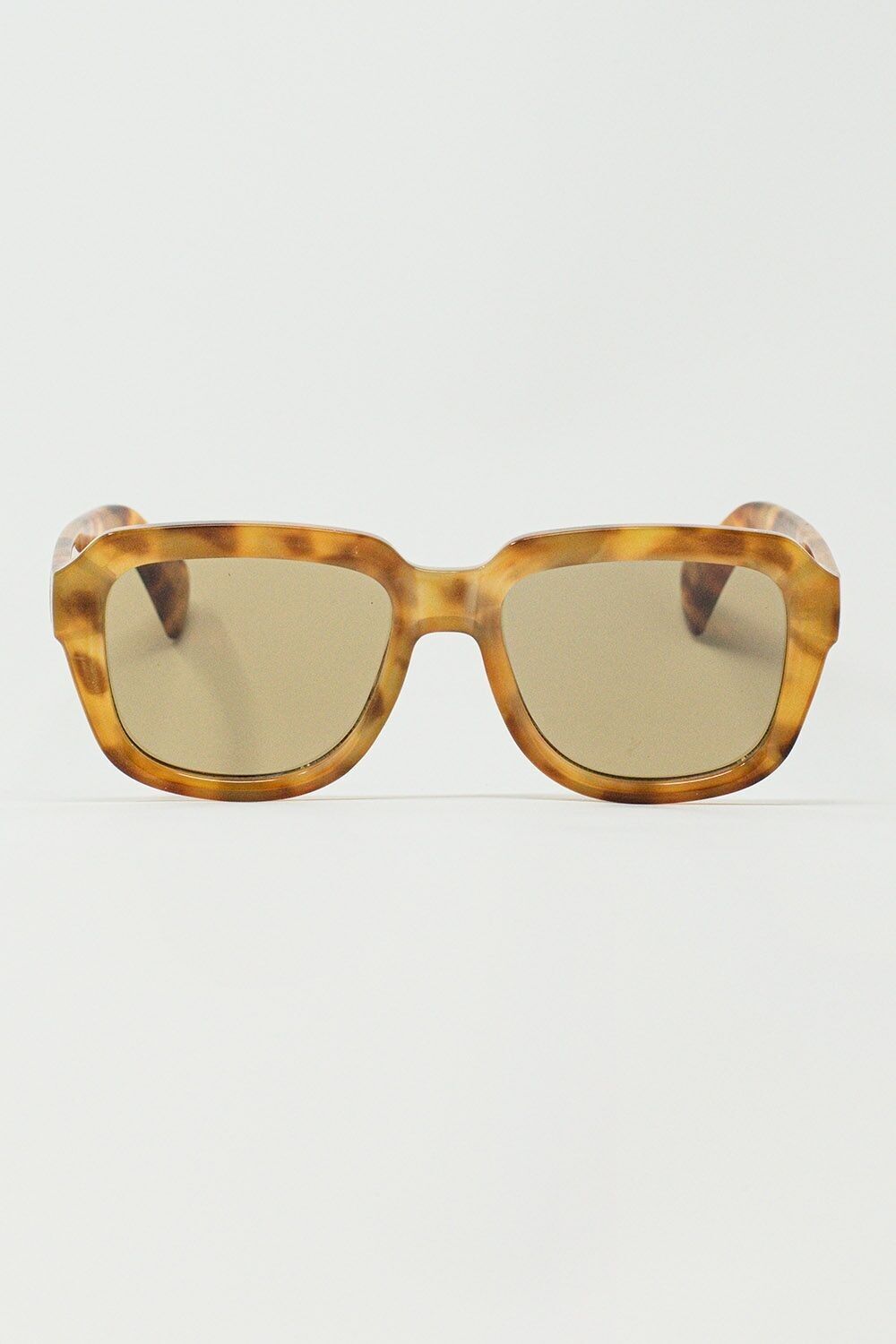 Chunky Square Sunglasses With Yellow Tinted Frame In Light Tortoise Shell