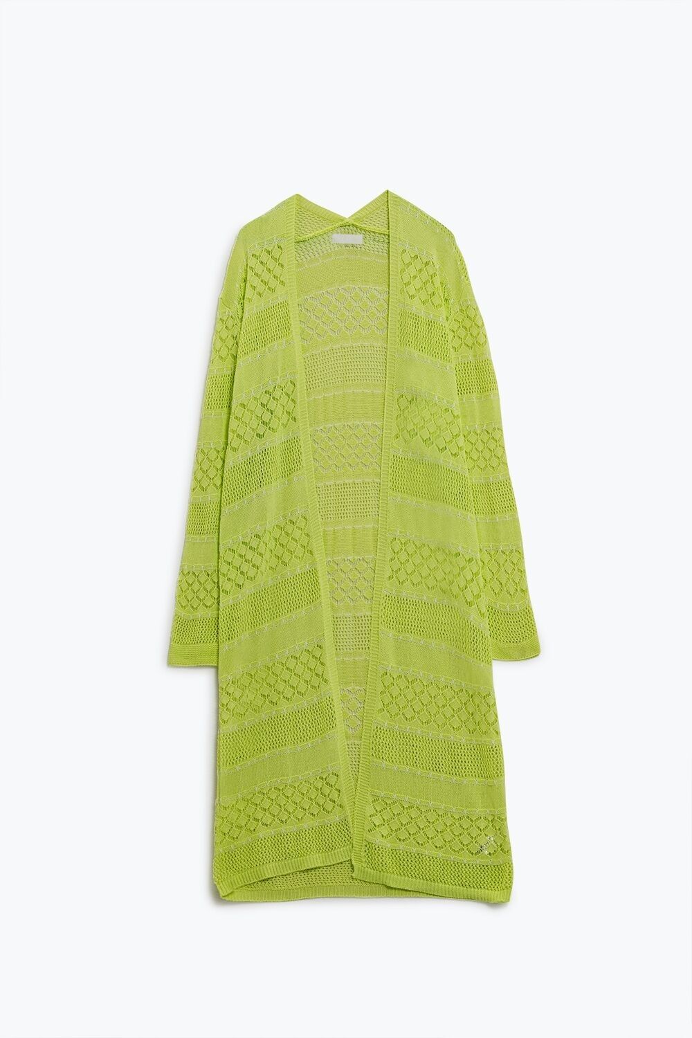 Maxi cardigan all'uncinetto in lime con maniche lunghe