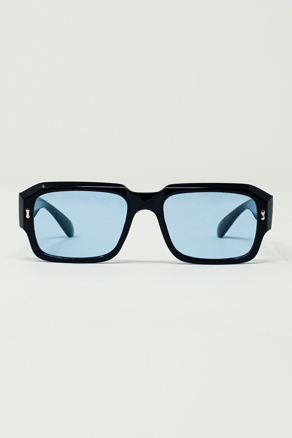 Rectangular Black Frame Sunglasses With Blue Lenses
