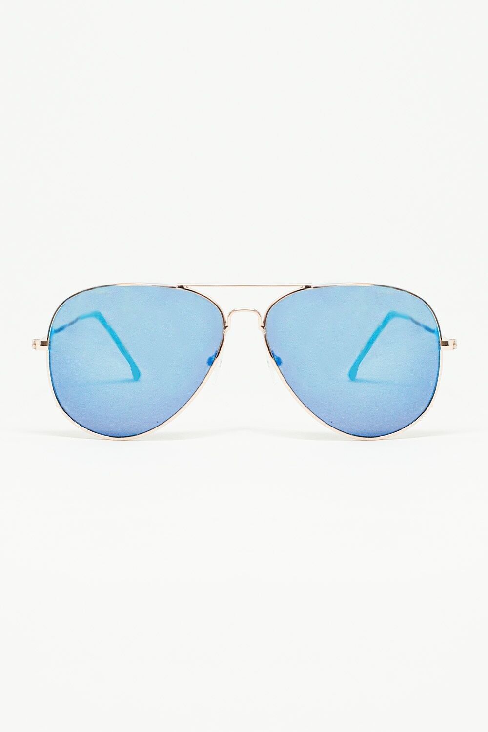 Retro-Pilotensonnenbrille mit rauchblauen Gläsern und goldenem Rahmen