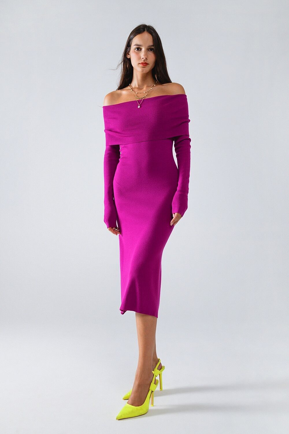Midi-Strickkleid „Folover Badot“ in Magenta