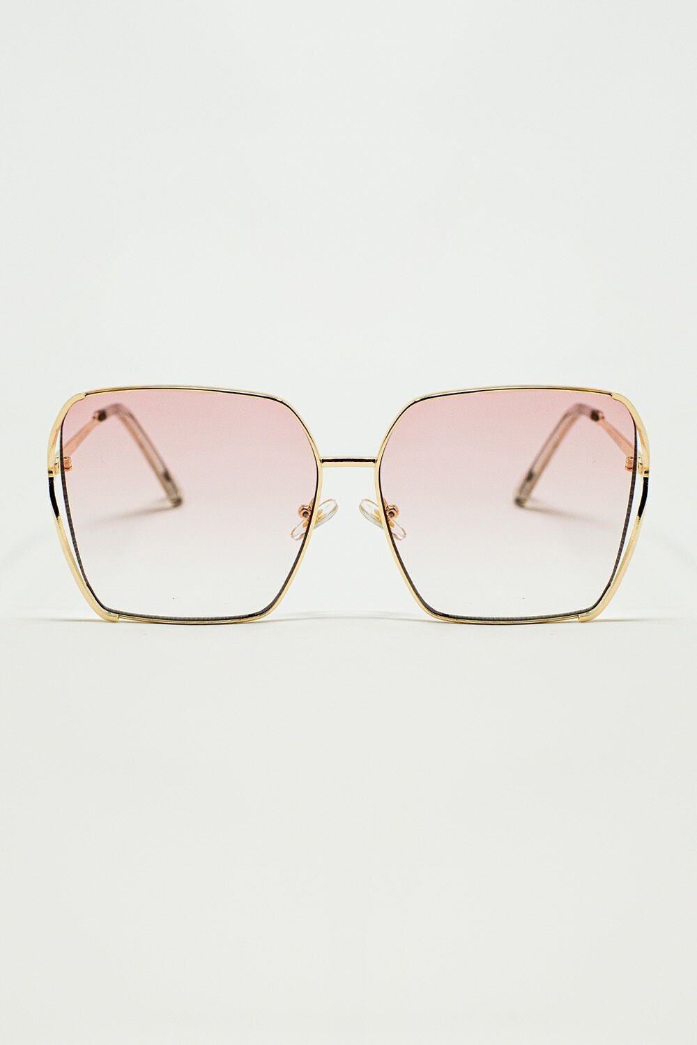 Übergroße, eckige Sonnenbrille aus Metall mit hellrosa Verlaufsgläsern