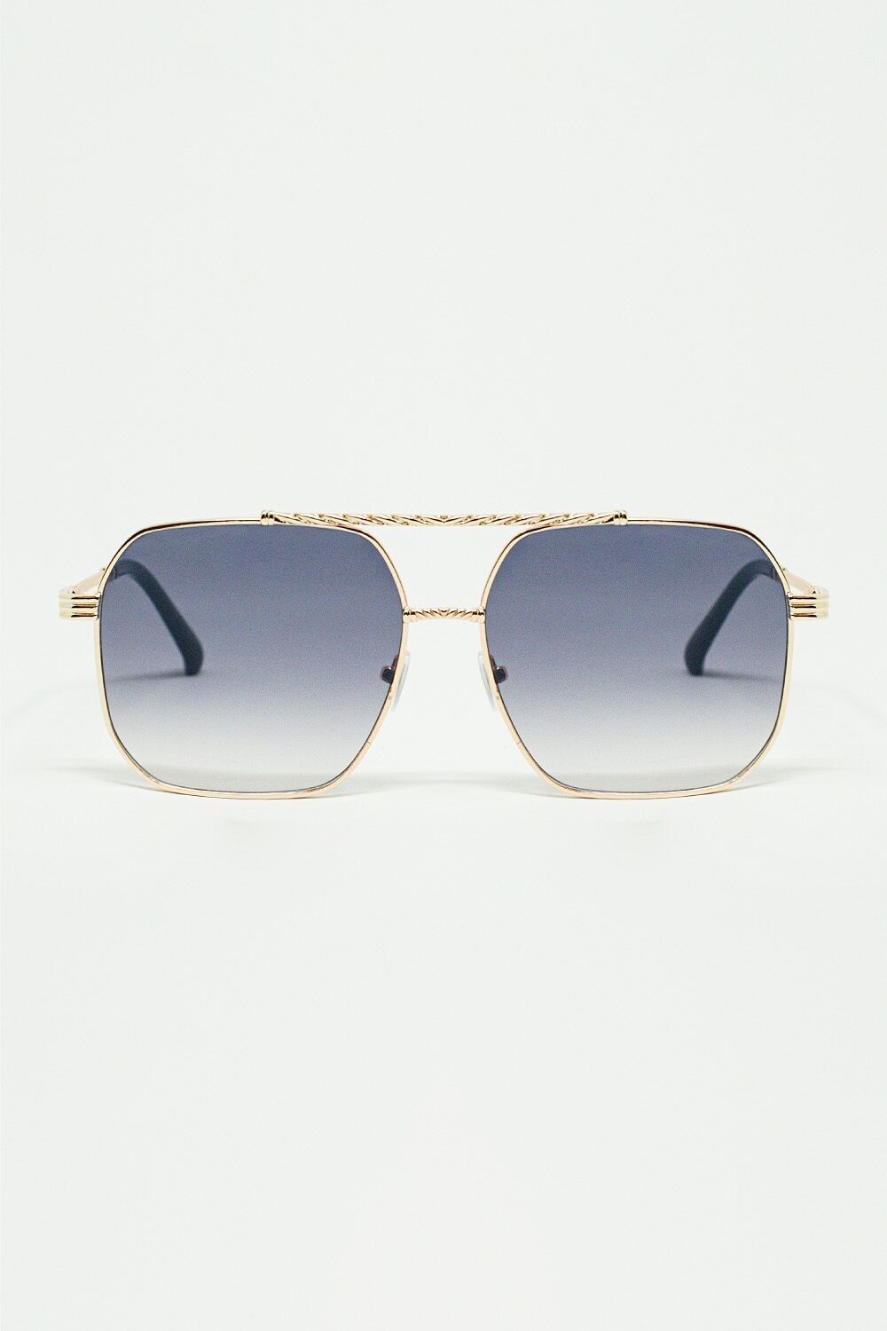 Goldene Sonnenbrille mit eckigem Rahmen in Ombre-Blau