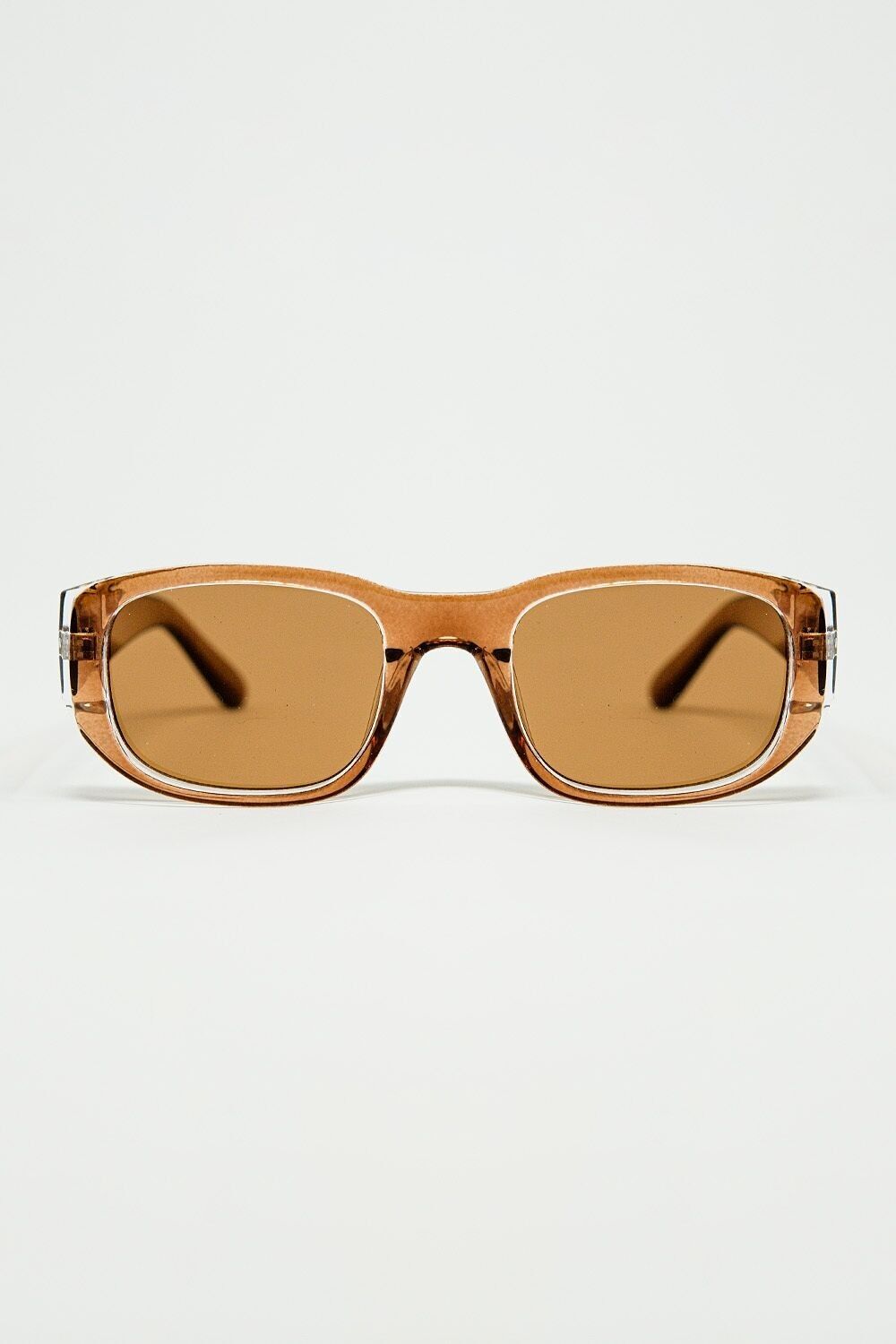 Ovale Sonnenbrille mit hochglänzendem transparentem Kamelrahmen