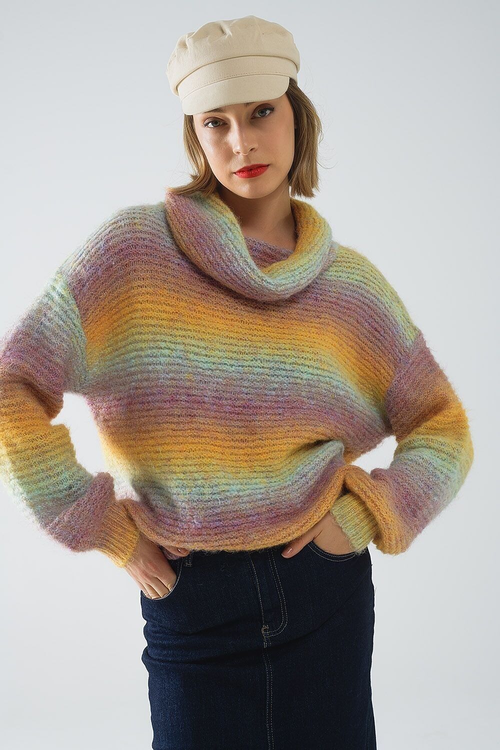 Maglione oversize a collo alto comodo multicolore