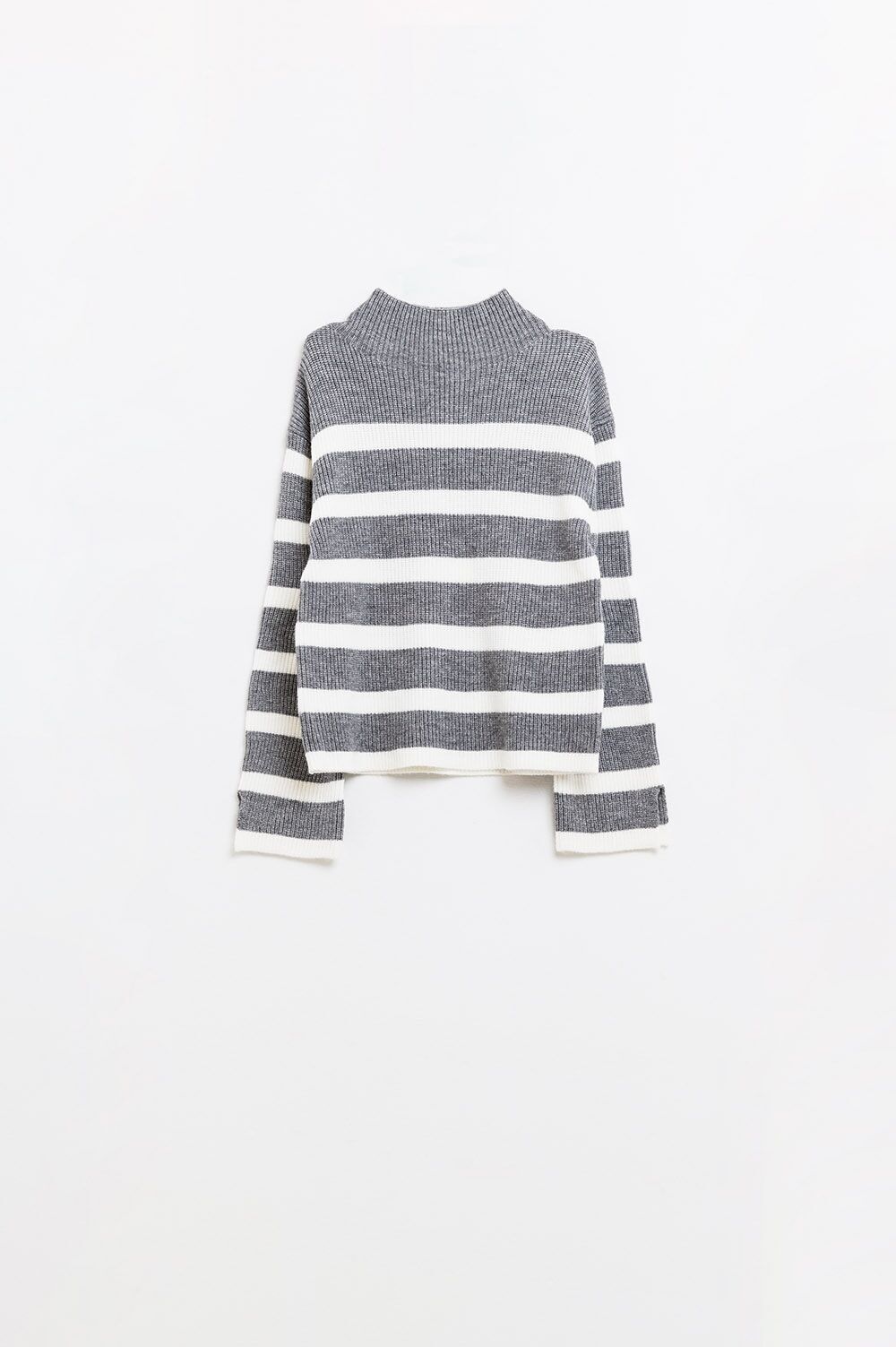 Ribbed knit jersey in grey with cream stripes