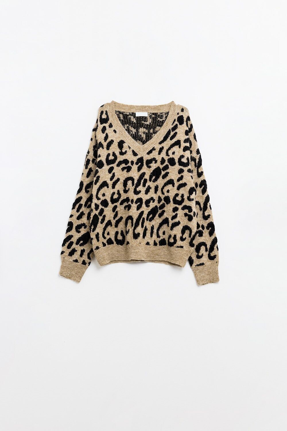Maglione morbido con scollo a V e stampa leopardata