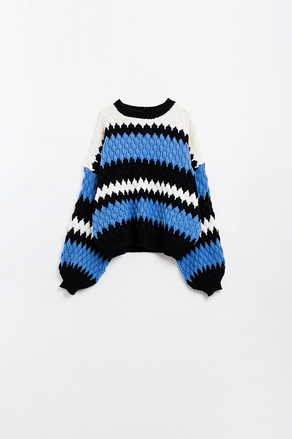 maglione a zig zag blu bianco e nero accogliente
